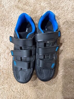 Womens/Mens Black Sneakers with Bright Blue Accents - Velcro Closure- peloton